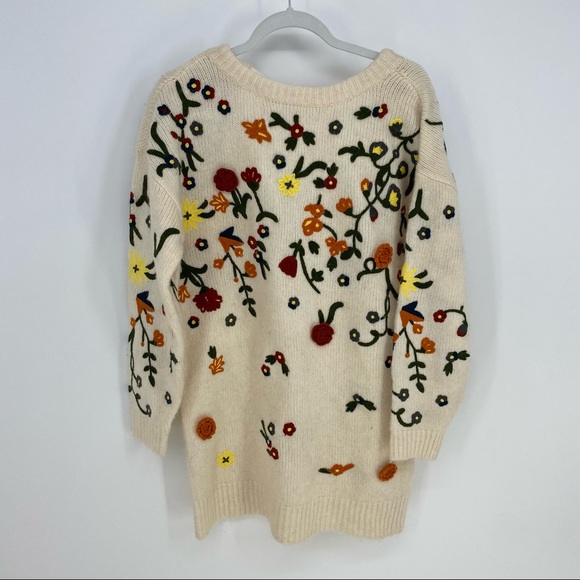 Anthropologie Floral Appliqued Sweater Tunic Dress Alpaca Blend NWT - Picture 6 of 15